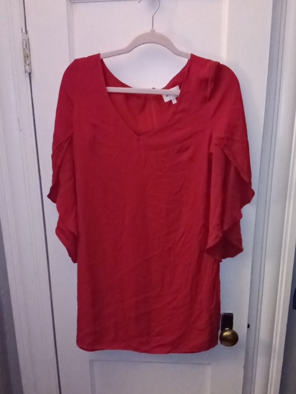 Women’s Red V-Neck Ruffle Sleeve Top